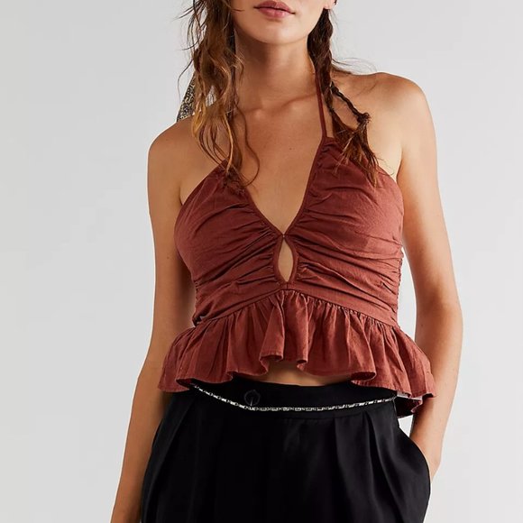 Free People Dandelion Halter Top Brown LARGE NWT - Picture 1 of 4
